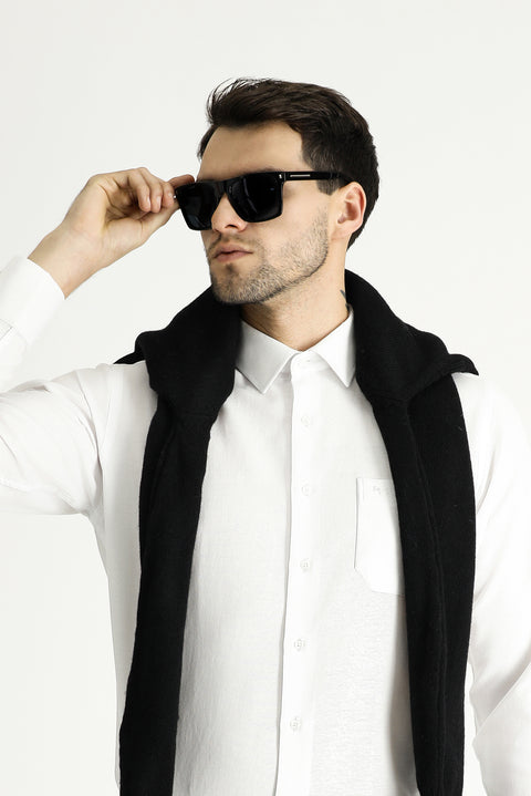 White Long-Sleeve Classic Cotton Shirt