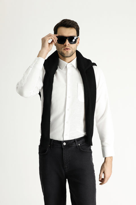 White Long-Sleeve Classic Cotton Shirt