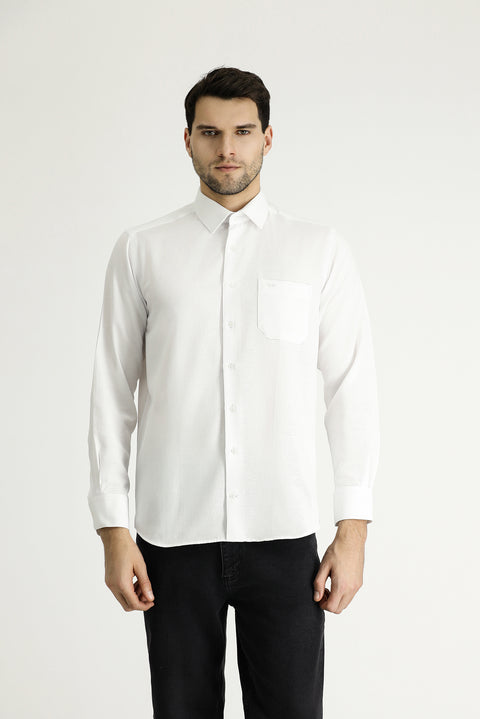 White Long-Sleeve Classic Cotton Shirt