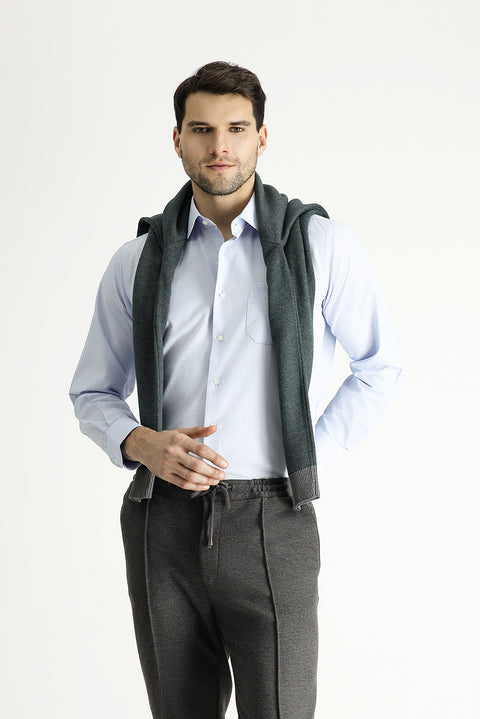 Light Blue Long Sleeve Classic Patterned Cotton Shirt