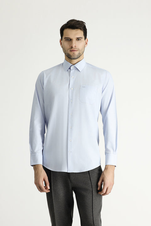 Light Blue Long Sleeve Classic Patterned Cotton Shirt