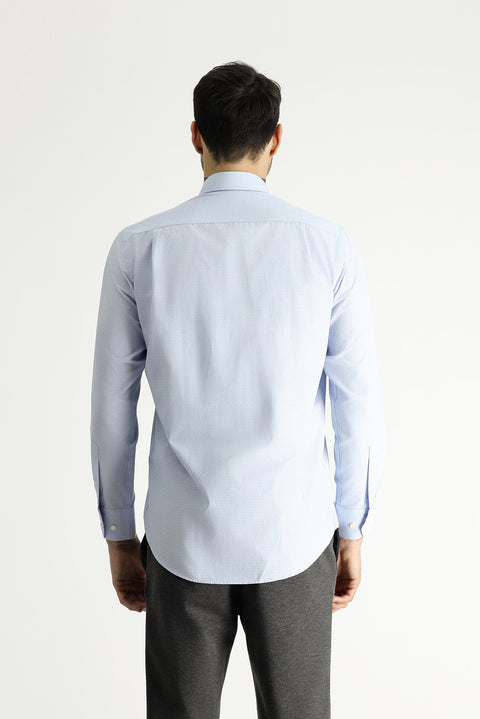Light Blue Long Sleeve Classic Patterned Cotton Shirt