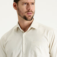 Cream Long-Sleeve Classic Patterned Cotton Shirt