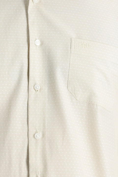 Cream Long-Sleeve Classic Patterned Cotton Shirt