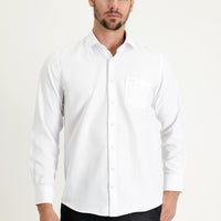 White Long-Sleeve Classic Patterned Cotton Easy-Iron Shirt