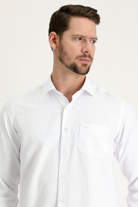 White Long-Sleeve Classic Patterned Cotton Easy-Iron Shirt