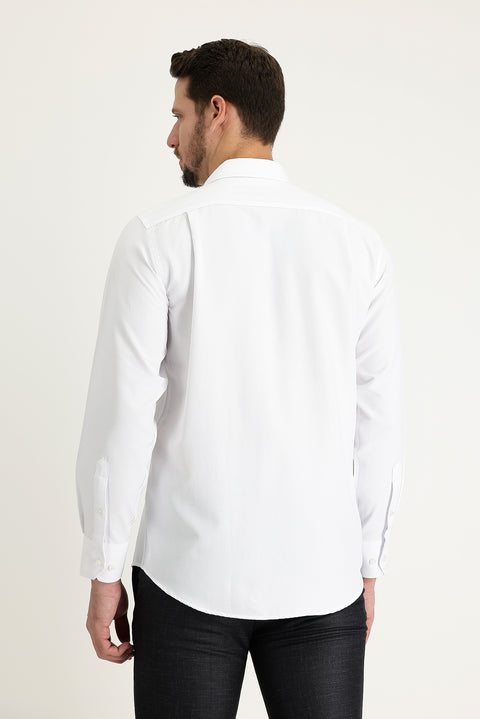 White Long-Sleeve Classic Patterned Cotton Easy-Iron Shirt