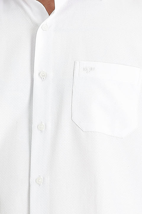 White Long-Sleeve Classic Patterned Cotton Easy-Iron Shirt