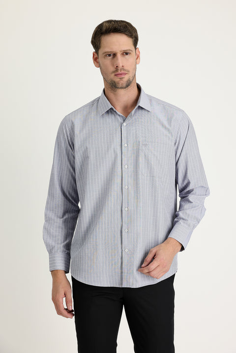 Medium Grey Long Sleeve Classic Patterned Cotton Easy-Iron Shirt