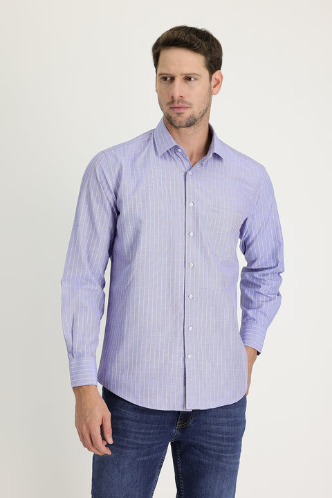 Medium Navy Long Sleeve Classic Patterned Cotton Easy-Iron Shirt