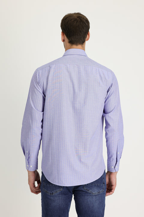Medium Navy Long Sleeve Classic Patterned Cotton Easy-Iron Shirt