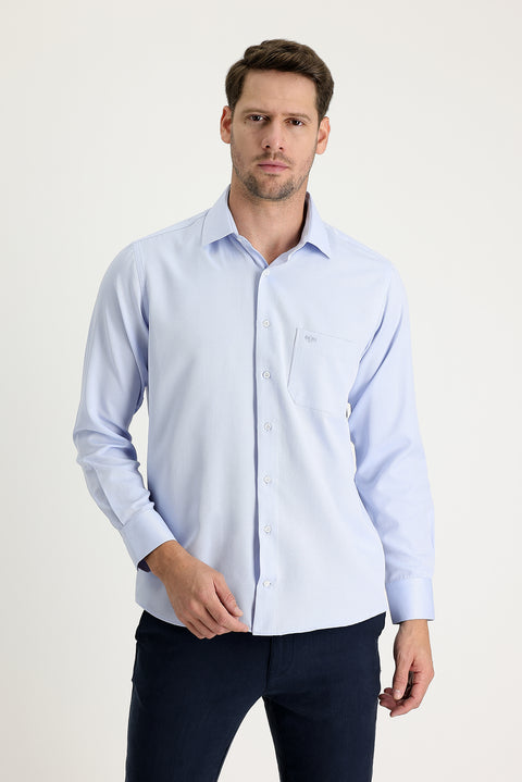 Light Blue Long Sleeve Classic Patterned Cotton Easy-Iron Shirt