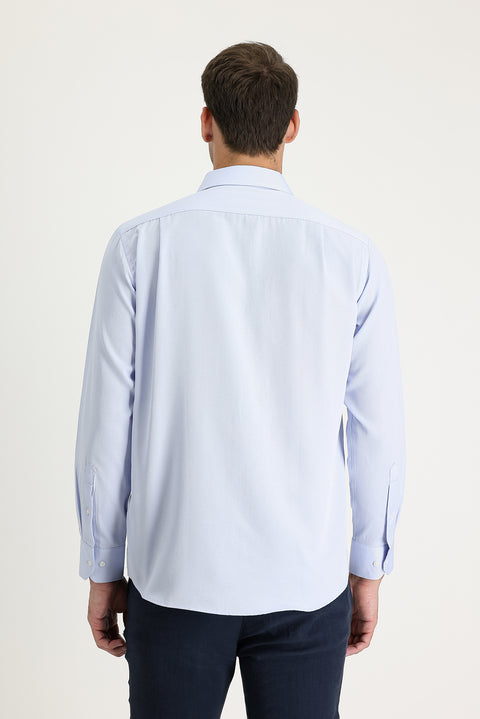 Light Blue Long Sleeve Classic Patterned Cotton Easy-Iron Shirt