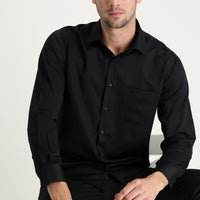 Black Long-Sleeve Classic Patterned Cotton Easy-Iron Shirt