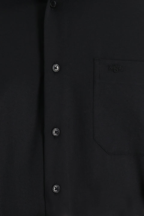Black Long-Sleeve Classic Patterned Cotton Easy-Iron Shirt