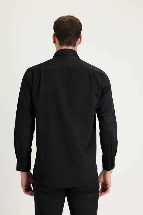 Black Long-Sleeve Classic Patterned Cotton Easy-Iron Shirt