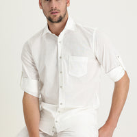 Off-White Long Sleeve Relaxed Fit Linen-Look Cotton Shirt