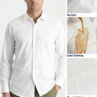 White Long Sleeve Classic Nano Care Water Repellent Stain Resistant 4 Seasons Cotton Shirt