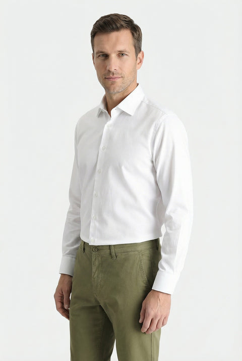 White Long Sleeve Classic Nano Care Water Repellent Stain Resistant 4 Seasons Cotton Shirt