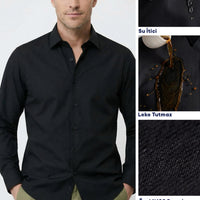 Siyah Uzun Kol Klasik Nano Care Su İtici Leke Tutmaz 4 Mevsim Pamuk Gömlek