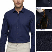 Dark Navy Long Sleeve Classic Nano Care Water Repellent Stain Resistant 4 Seasons Cotton Shirt