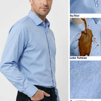 Light Blue Long Sleeve Classic Nano Care Water Repellent Stain Resistant 4 Seasons Cotton Shirt
