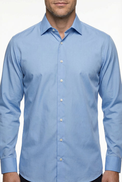 Light Blue Long Sleeve Classic Nano Care Water Repellent Stain Resistant 4 Seasons Cotton Shirt
