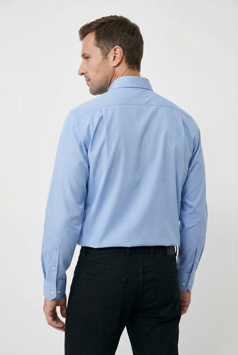 Light Blue Long Sleeve Classic Nano Care Water Repellent Stain Resistant 4 Seasons Cotton Shirt