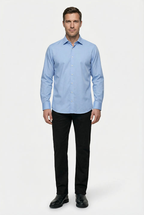 Light Blue Long Sleeve Classic Nano Care Water Repellent Stain Resistant 4 Seasons Cotton Shirt