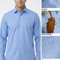 Dark Blue Long Sleeve Classic Nano Care Water Repellent Stain Resistant 4 Seasons Cotton Shirt