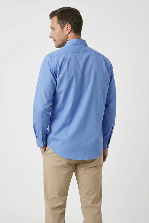 Dark Blue Long Sleeve Classic Nano Care Water Repellent Stain Resistant 4 Seasons Cotton Shirt