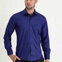 Medium Navy Long Sleeve Non-Iron Satin Classic Cotton Shirt