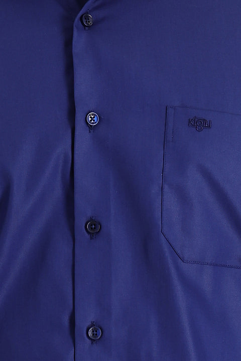 Medium Navy Long Sleeve Non-Iron Satin Classic Cotton Shirt