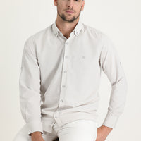 Light Beige Long Sleeve Relaxed Fit Linen-Look Shirt
