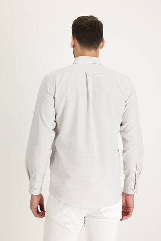  Açık Bej Uzun Kol Relaxed Fit Rahat Kesim Keten Görünümlü Gömlek