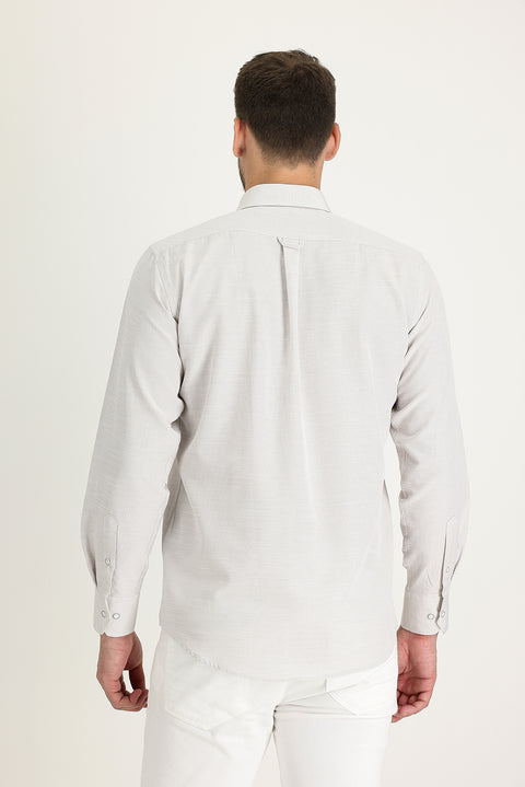 Light Beige Long Sleeve Relaxed Fit Linen-Look Shirt