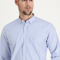 Light Blue Long Sleeve Regular Fit Striped Cotton Shirt