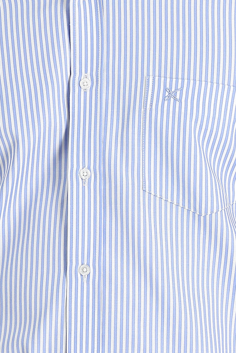 Light Blue Long Sleeve Regular Fit Striped Cotton Shirt