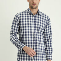 Medium Navy Long Sleeve Relaxed Fit Oversize Plaid Cotton Shirt