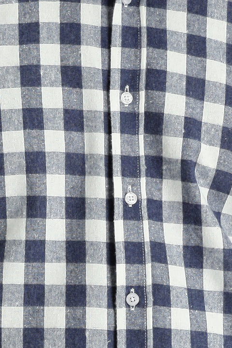 Medium Navy Long Sleeve Relaxed Fit Oversize Plaid Cotton Shirt