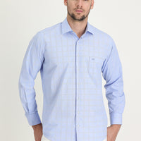 Light Blue Long Sleeve Regular Fit Plaid Easy-Iron Shirt