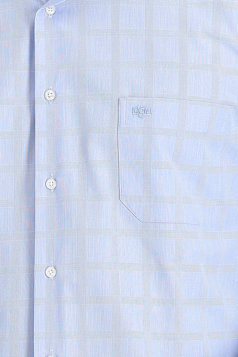 Light Blue Long Sleeve Regular Fit Plaid Easy-Iron Shirt