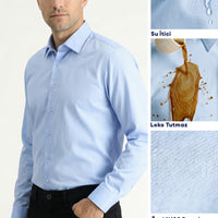Light Blue Long Sleeve Slim Fit Classic Nano Care Water Repellent Stain Resistant 4 Seasons Cotton Shirt