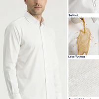White Long Sleeve Slim Fit Classic Nano Care Water Repellent Stain Resistant 4 Seasons Cotton Shirt