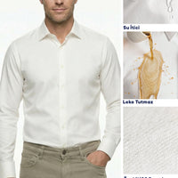 White Long Sleeve Slim Fit Classic Nano Care Water Repellent Stain Resistant 4 Seasons Cotton Shirt