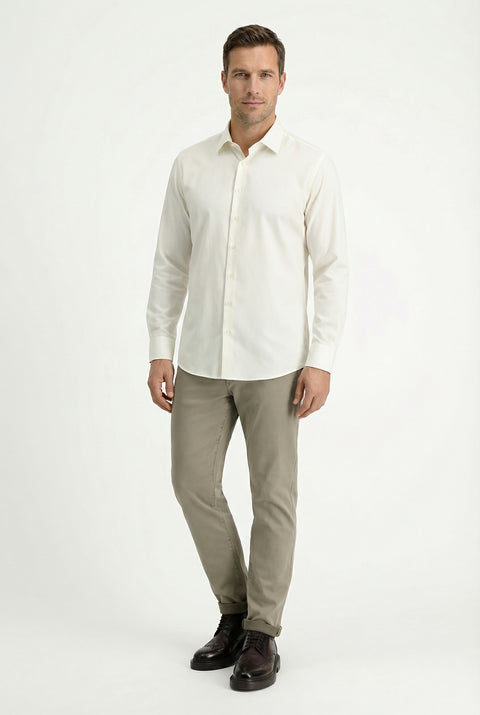 White Long Sleeve Slim Fit Classic Nano Care Water Repellent Stain Resistant 4 Seasons Cotton Shirt