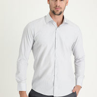 Light Grey Long Sleeve Slim Fit Classic Striped Shirt