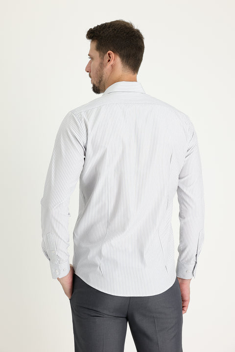 Light Grey Long Sleeve Slim Fit Classic Striped Shirt