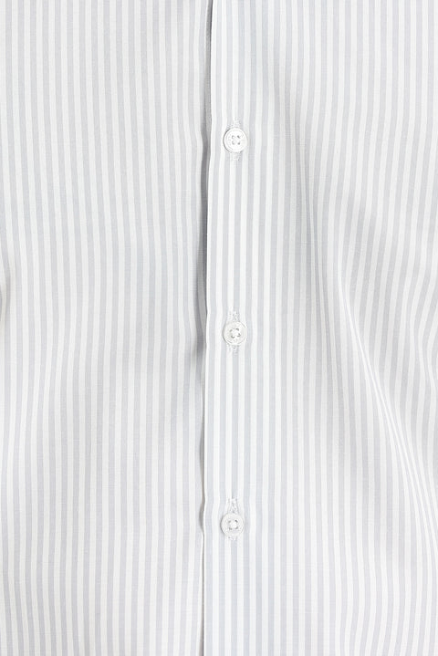 Light Grey Long Sleeve Slim Fit Classic Striped Shirt