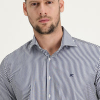 Medium Navy Long Sleeve Slim Fit Classic Striped Cotton Shirt